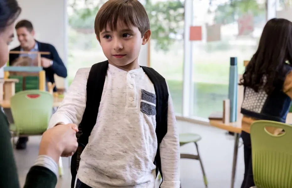 Child and parent have lively conversation